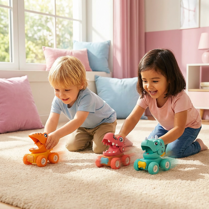 Langlebiger Dino Monstertruck für Jungen, robustes Spielzeugauto mit Push & Drive Funktion, tolles Geschenk.