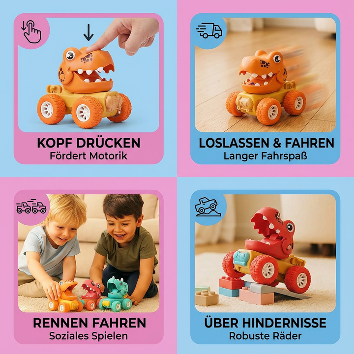 Cooler Dino Monstertruck, langlebiges Push & Drive Spielzeug für Jungen. Ideales Geburtstagsgeschenk für Kinder.