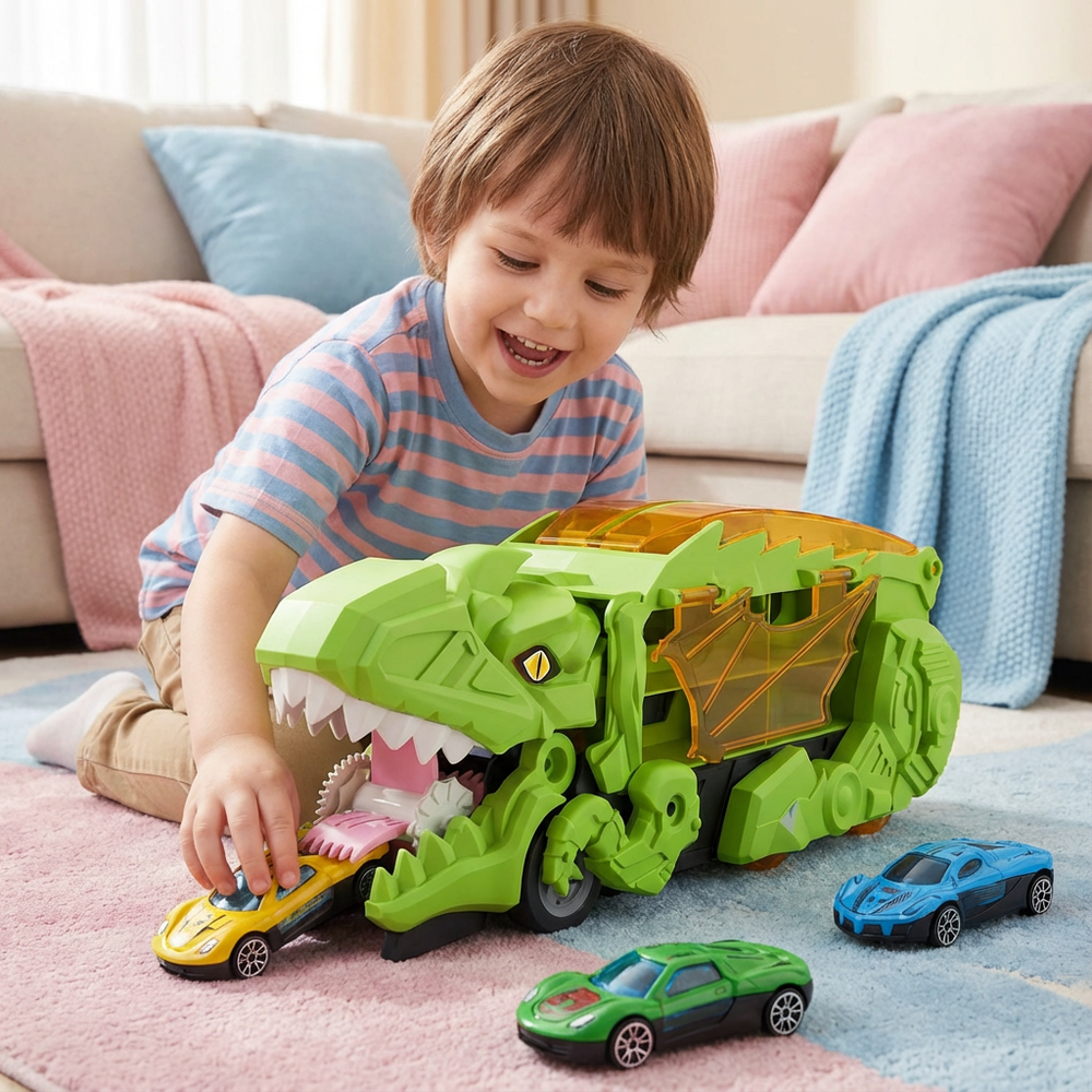 Spielzeug Truck verwandelt sich in coolen Dinosaurier, spannende Verwandlung für Kinder Spielspaß