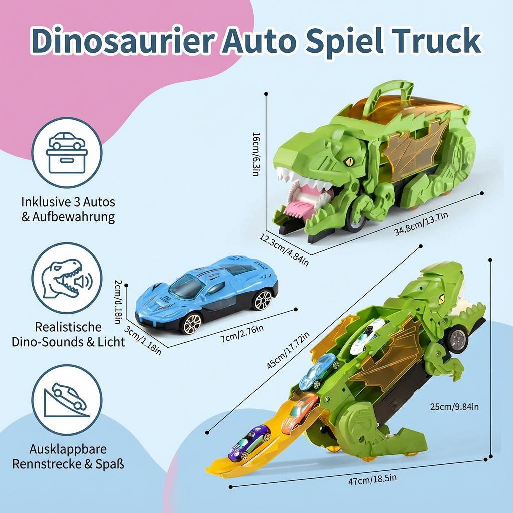 Cooler Spielzeug Truck, der sich in einen Dinosaurier verwandelt, ideal für Jungen & Mädchen
