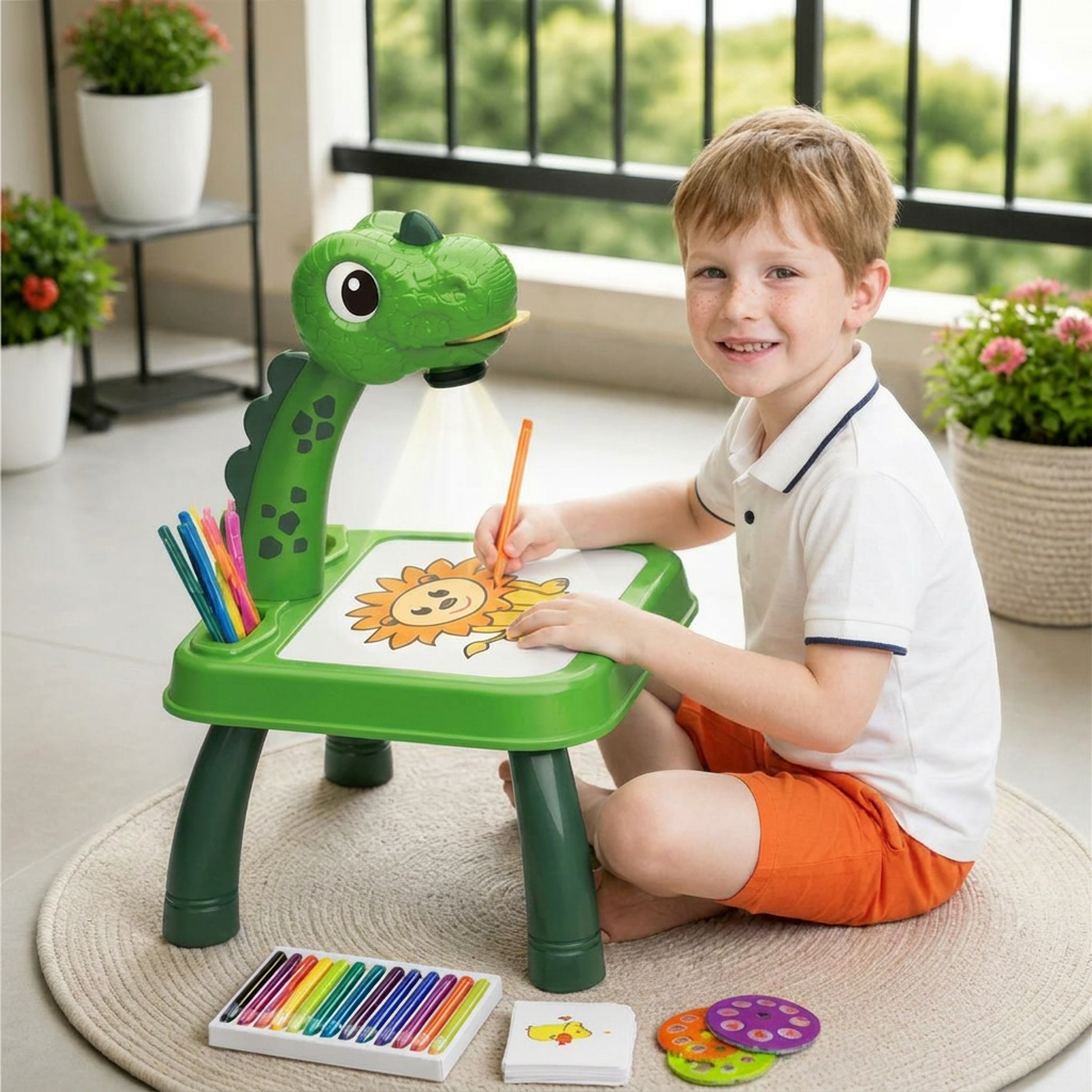 Dinosaurier Projektions Zeichentisch für Kinder zum Malen & Lernen. Fördert Kreativität & Feinmotorik.