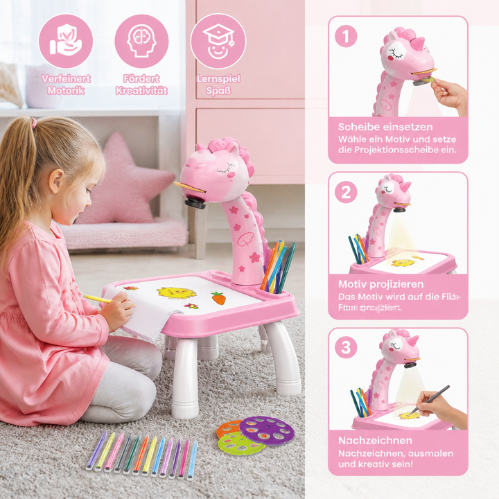 Lernspielzeug Zeichentisch für Vorschulkinder: Dinosaurier-Projektor fördert Malen, Zeichnen & Feinmotorik.