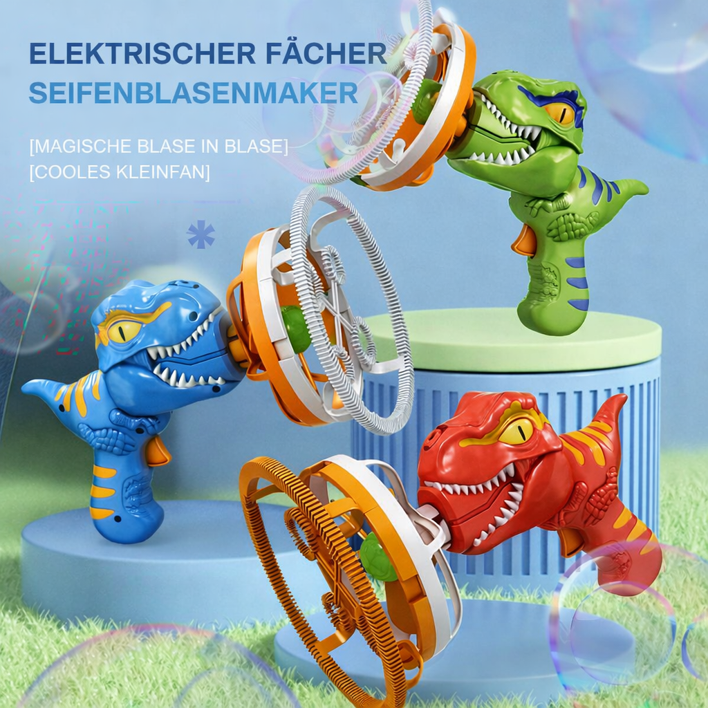 Lustige Dinosaurier Seifenblasenmaschine für Kinderpartys, Geburtstage und Gartenfeste im Freien.