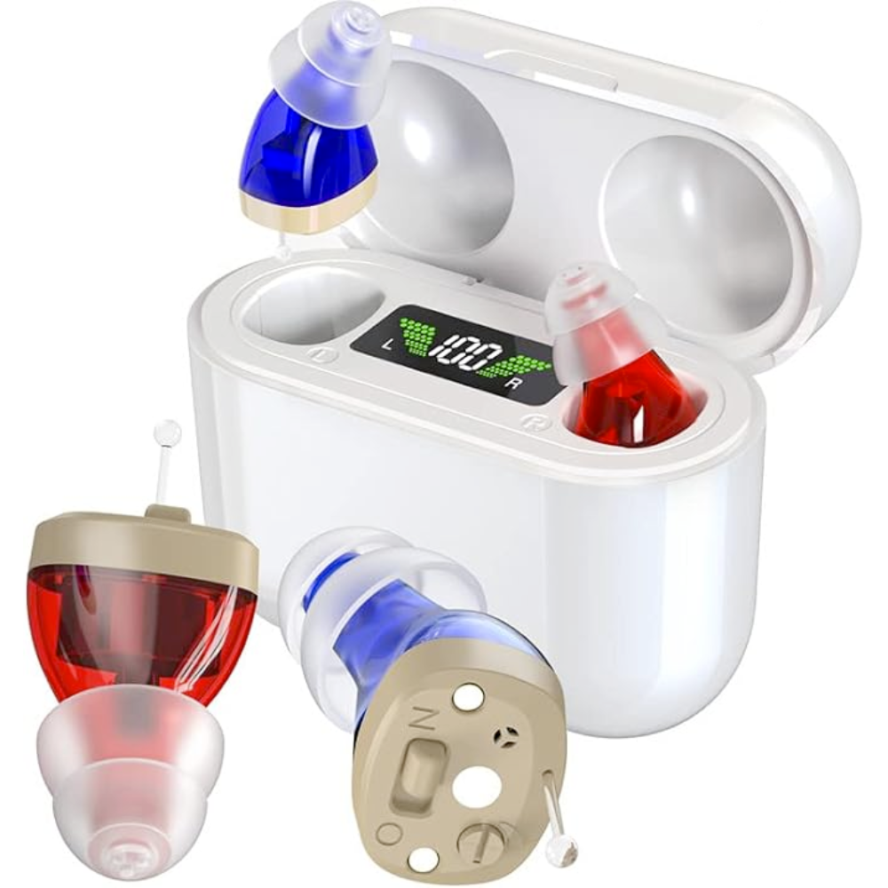 Ergonomischer In-Ear Hörverstärker, diskret im Ohr, ideal für aktive Menschen.
