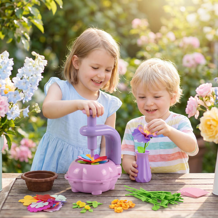 DIY Blumenstrauß Bastelset für Mädchen mit Blumenpresse, ideal zur Förderung der Kreativität und Feinmotorik.