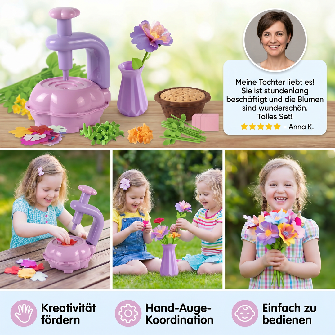 Mädchen Bastelset mit einfacher Blumenpresse zum DIY Blumenstrauß. Fördert Kreativität und Lernspielzeug für Feinmotorik.