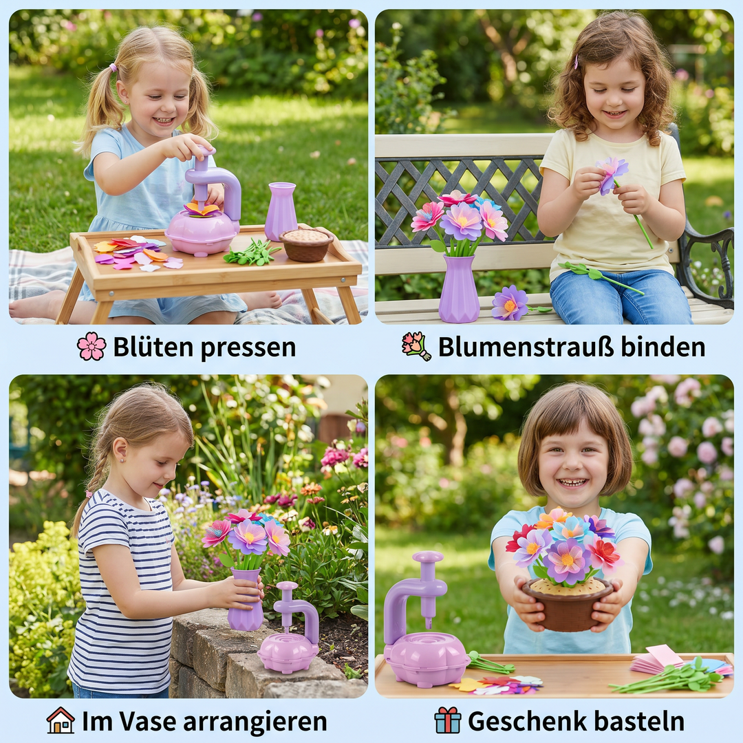 Lernspielzeug für Mädchen: DIY Blumenstrauß Bastelset mit Pressmaschine, trainiert Feinmotorik und kreatives Denken.