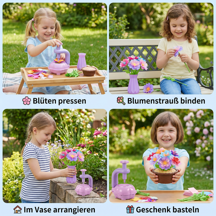 Lernspielzeug für Mädchen: DIY Blumenstrauß Bastelset mit Pressmaschine, trainiert Feinmotorik und kreatives Denken.