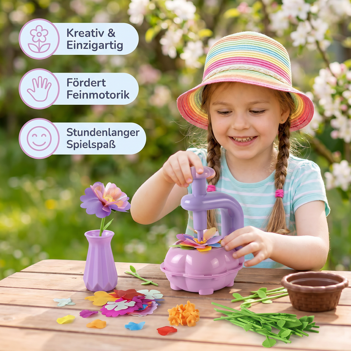 Originelle Geschenkidee für Mädchen: DIY Blumenstrauß Bastelset mit Pressmaschine für kreativen Spielspaß und Handarbeit.