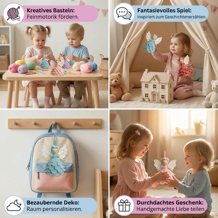 Kreatives DIY Häkelset Engel als einzigartiges Geschenk für Bastelfreunde und Handarbeits-Fans.