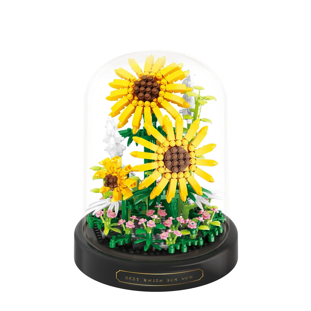 Fertiges Blumen Bausteine Arrangement, eine farbenfrohe Heimdekoration zum Selberbauen.
