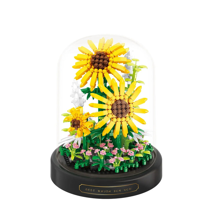 Fertiges Blumen Bausteine Arrangement, eine farbenfrohe Heimdekoration zum Selberbauen.