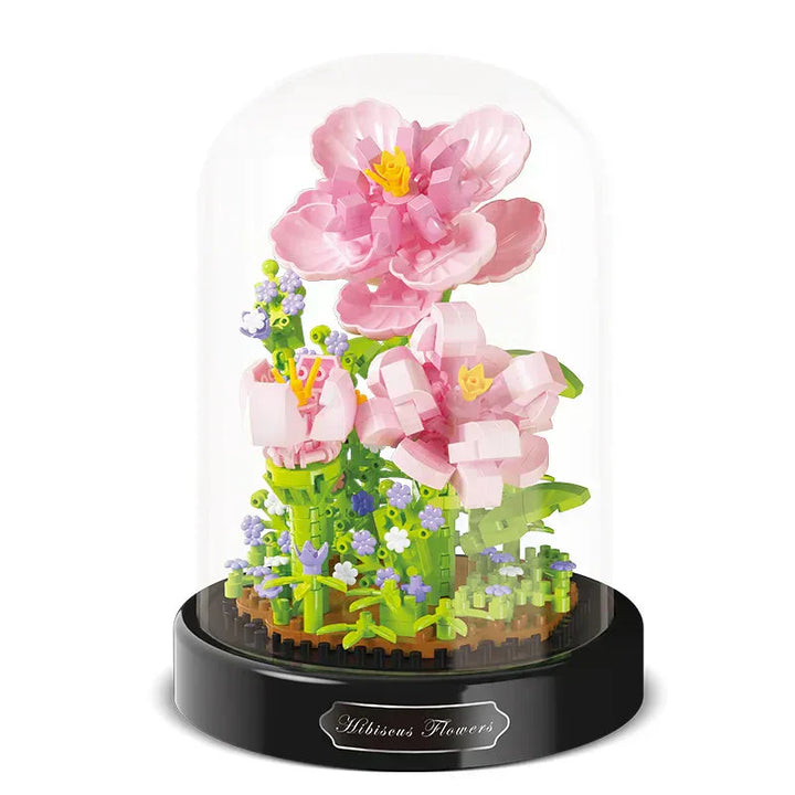 Detailaufnahme von Mikrobausteinen, die zu einer Blume zusammengesetzt werden, Bastelspaß.