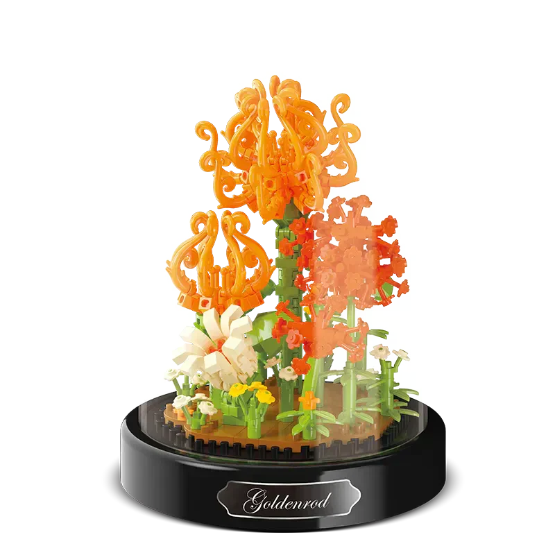 Buntes Blumenmodell aus Bausteinen, perfekt als Geschenkidee und kreatives Hobby.