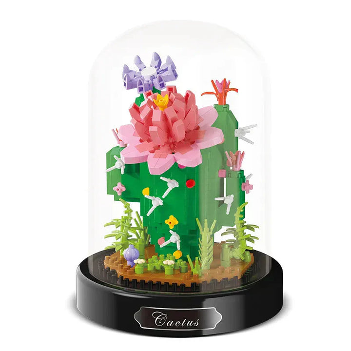Mikro Blumen Bausteine Set auf einem Tisch, bereit zum Zusammenbau, für Modellbau-Fans.
