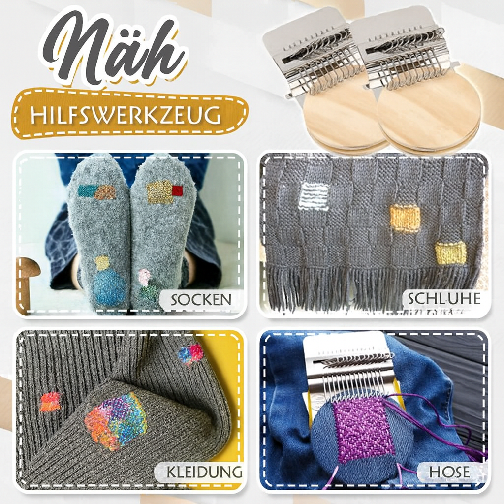 Haushaltshelfer: Reparatur-Webwerkzeug aus Holz für einfache Textilreparatur von Kleidung & Strickwaren.