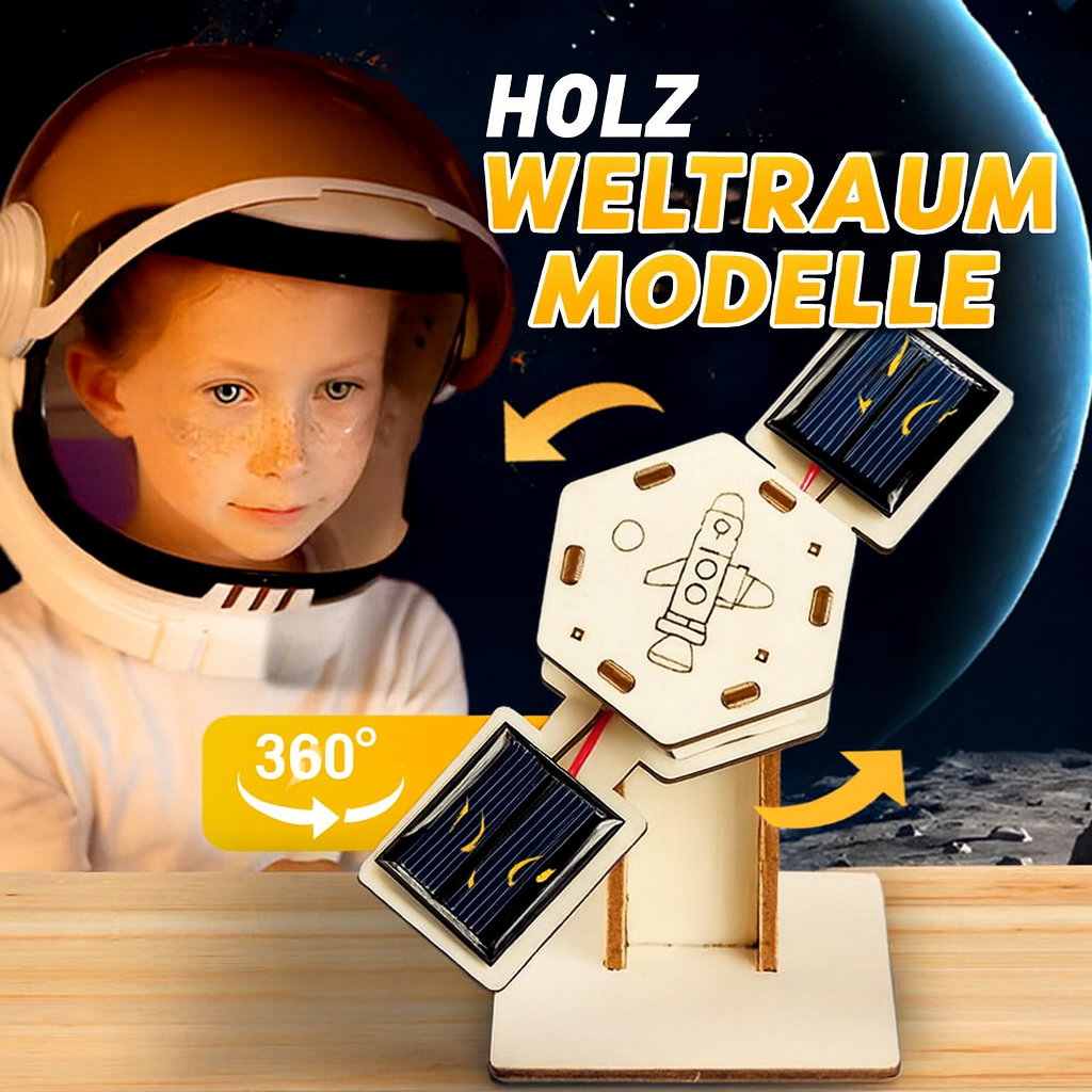 DIY Satelliten Bausatz aus Holz für Kinder & Erwachsene; STEM Lernspielzeug zum Bauen eines Weltraummodells.