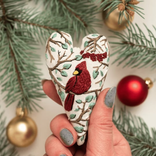 DIY Stickset für einzigartige, persönliche Herz-Weihnachtsornamente – kreative Handarbeit.