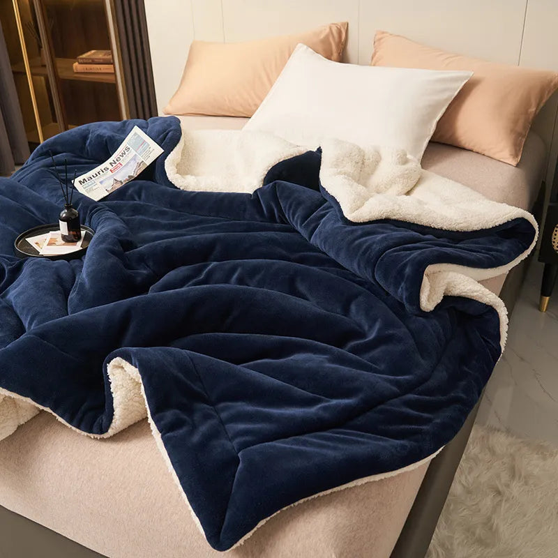 Doppelseitige Kuscheldecke, weich & warm für Sofa & Bett. Gemütliches Wohnaccessoire aus Plüsch.