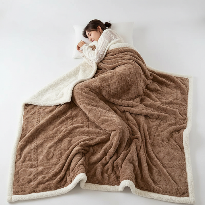 Weiche Mikrofaser-Lammwolle-Decke, doppelseitig. Ideal als warme Schlaf- oder Wohndecke.