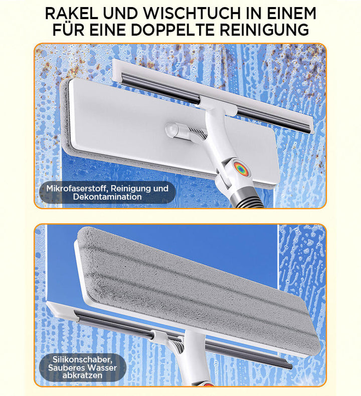 Müheloser Fensterwischer, doppelseitig, sorgt für glänzende, streifenfreie Fenster; einfaches Reinigungswerkzeug.