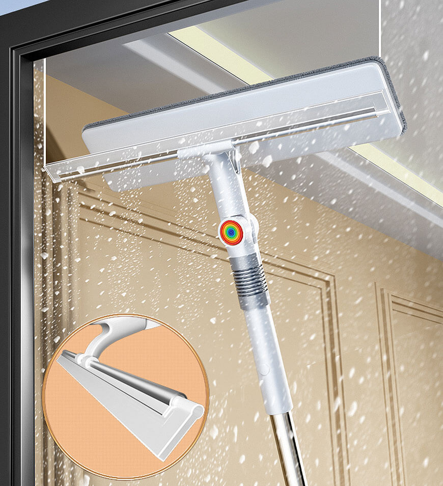Doppelseitiger Fensterwischer mit Mikrofaser für schnelle, streifenfreie Glasreinigung; ideal für jeden Haushalt.
