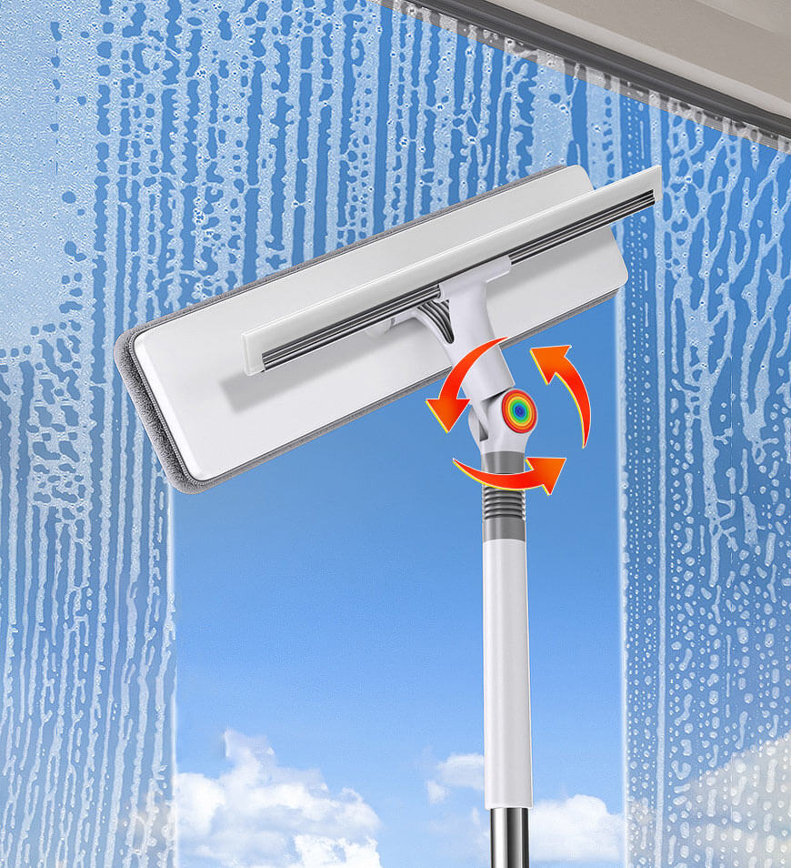 Moderner Fensterreiniger mit Mikrofaser, doppelseitig, garantiert streifenfreie und glänzende Fensterflächen.