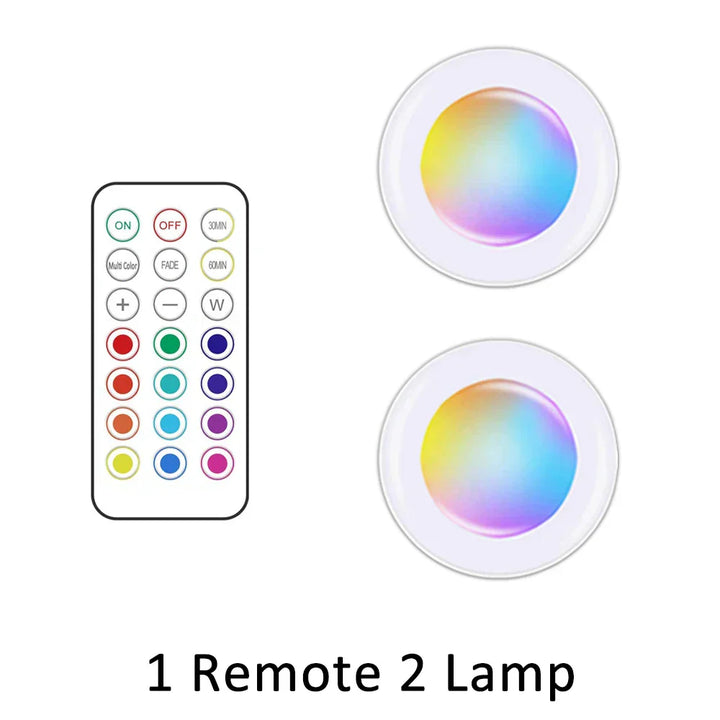 Batteriebetriebene RGB LED Unterbauleuchte mit Fernbedienung, für Ambiente & Schrankbeleuchtung.