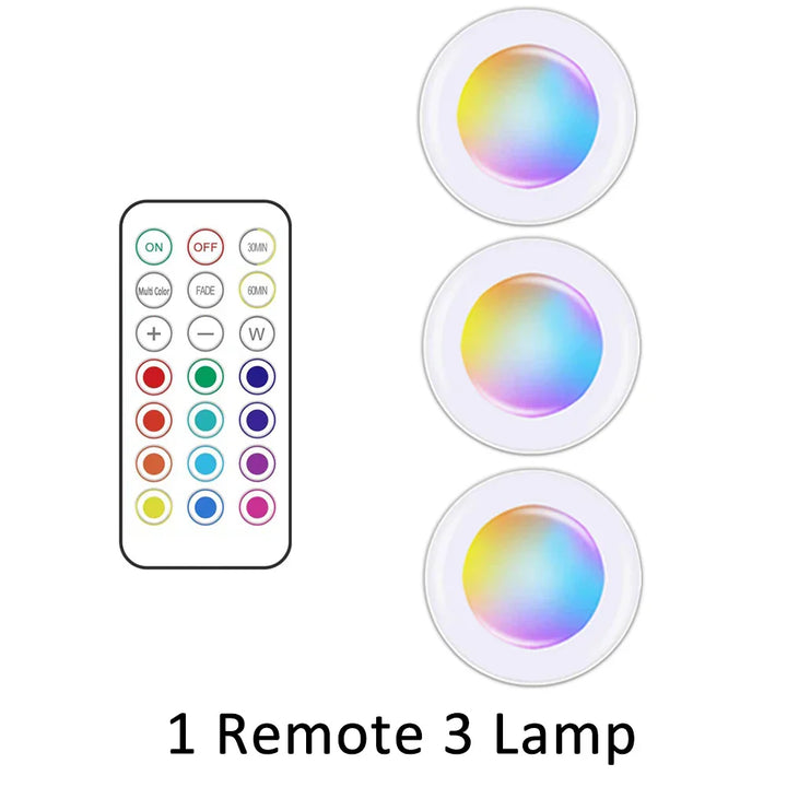 Innovative kabellose RGB LED Unterbauleuchte für Küchen & Möbel, mit Farbwechsel & Fernbedienung.