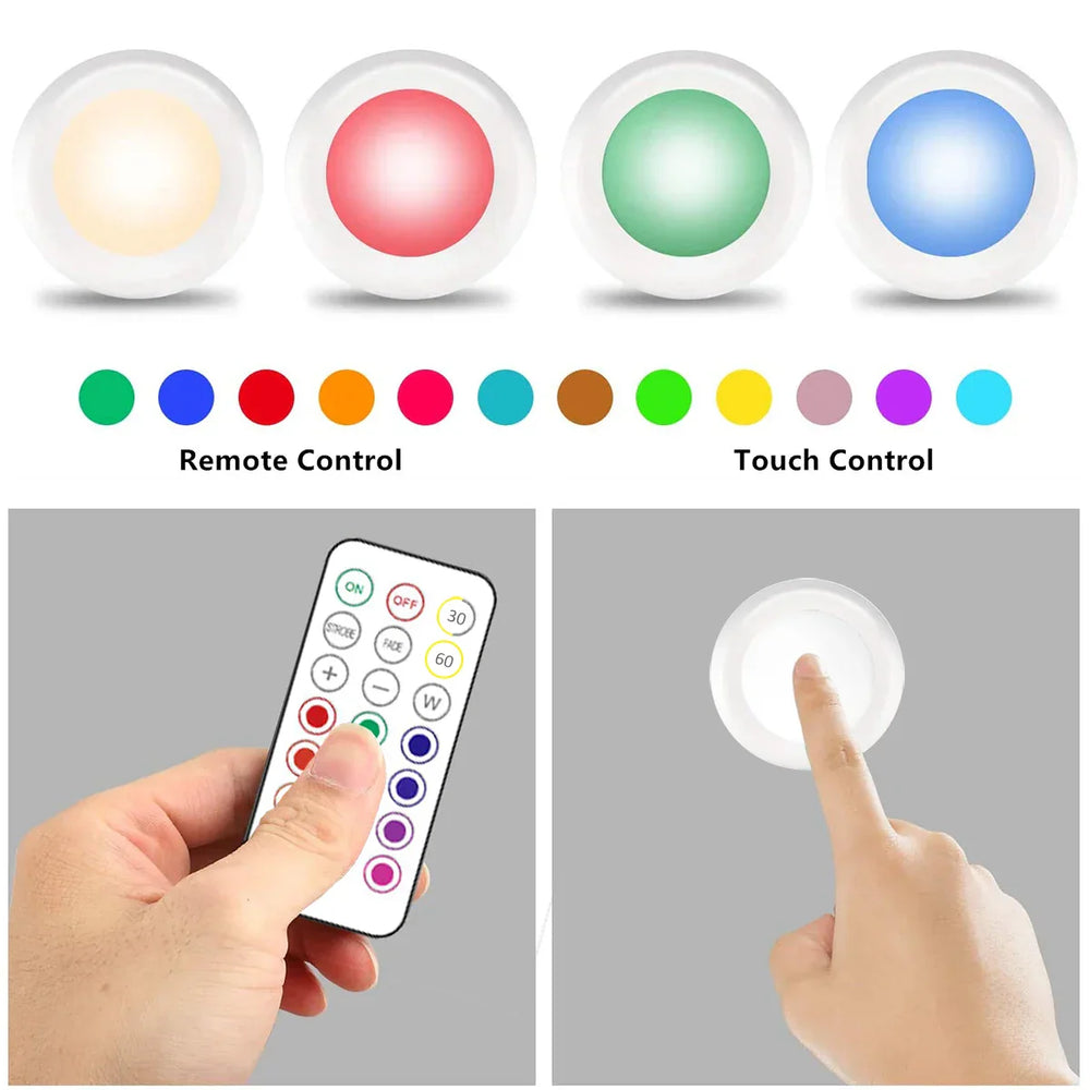Kabellose LED Schrankbeleuchtung, ideal als Küchenlicht oder Nachtlicht, mit RGB Farbwechsel.