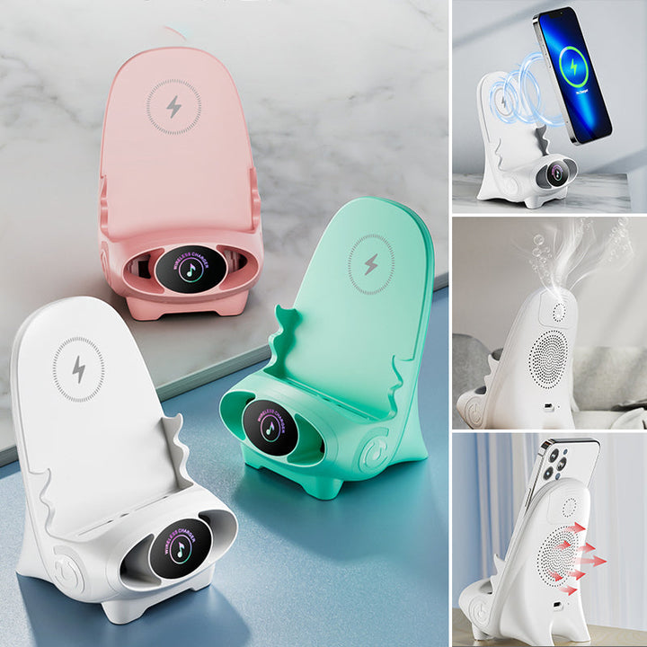 Eleganter Schreibtisch-Telefonhalter mit integrierter 15W-Ladestation für drahtloses Laden.