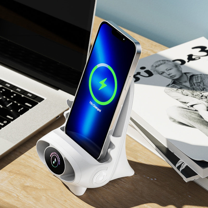 Praktischer drahtloser Lader für den Schreibtisch, hält das Handy sicher & lädt mit 15W.