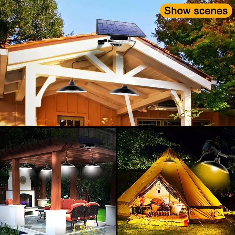Modernes TwinRay Solar-LED-Beleuchtungssystem für Terrasse, Balkon oder Camping. Flexibel einsetzbar und mobil.