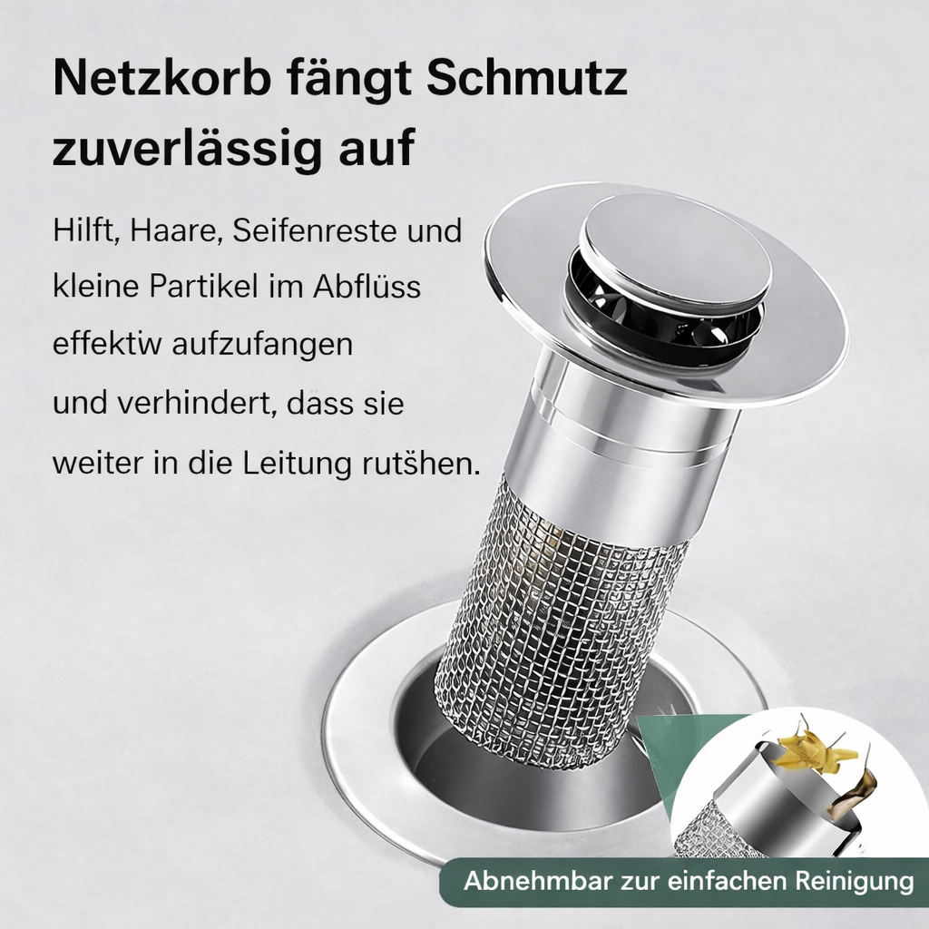 Duschsieb DrainGuard Pro im Einsatz, verhindert Haaransammlungen & sorgt für freien Abfluss in der Dusche.