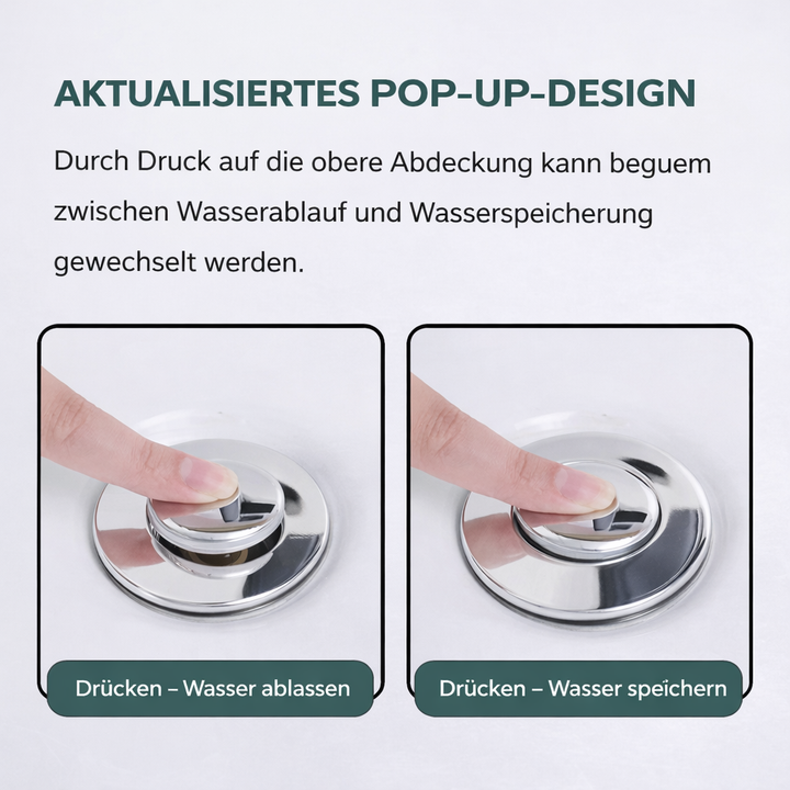 Eleganter DrainGuard Pro Pop-up Abflussfilter mit Druckmechanismus für schnelles Öffnen & Schließen.