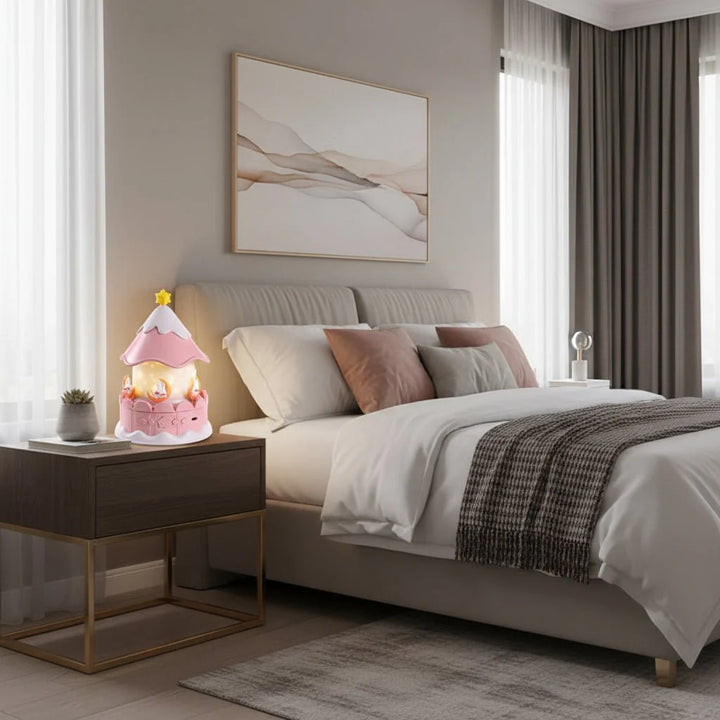 Galaxieprojektor DREAMLIX mit Sternen und Nordlicht-Effekten in Rosa und Blau für Schlafzimmer.