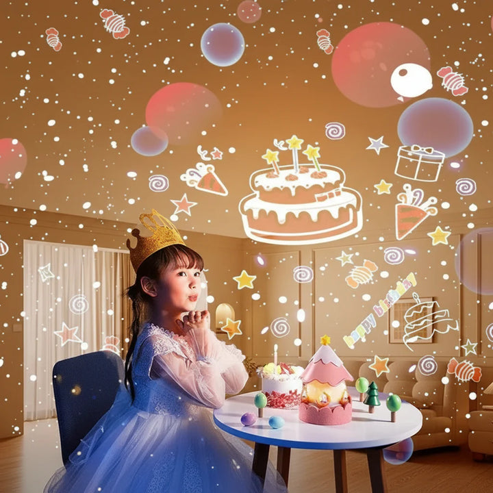 LED-Lichtprojektor DREAMLIX, magische Sterne und Galaxien an Decke und Wand projizieren.