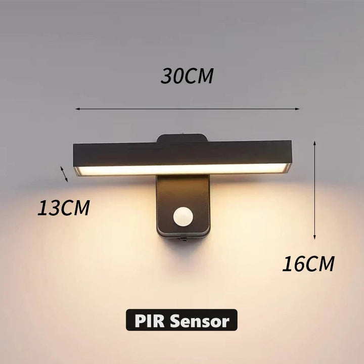 Robuste IP65 LED Wandleuchte aus Aluminium, drehbar, warmweiß, mit Bewegungssensor für lange Haltbarkeit.