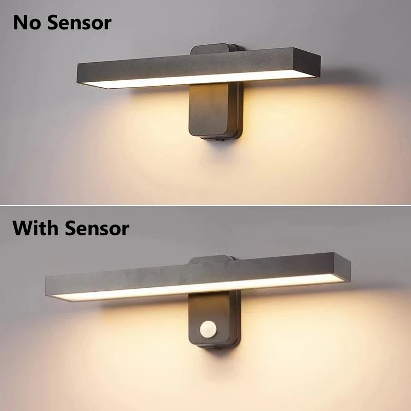 Moderne Aluminium Außenleuchte drehbar, IP65, warmweißes LED Licht, mit Bewegungsmelder für Sicherheit.