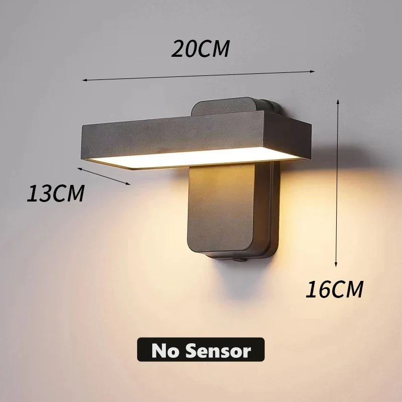 Detailansicht der drehbaren LED Außenwandleuchte aus Aluminium, warmweiß, mit integriertem Bewegungsmelder.