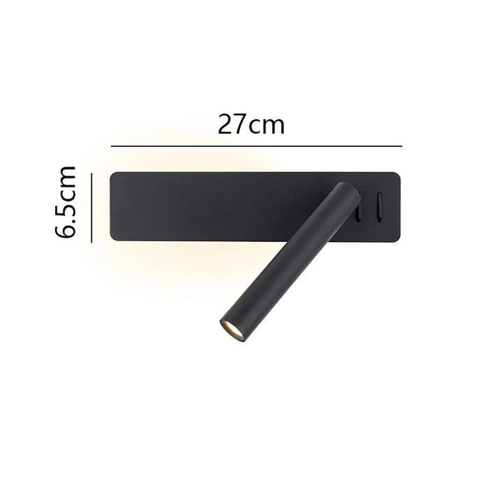 Schwarze LED-Bettlampe, drehbar und dimmbar, perfekte Wandleuchte für modernes Leselicht im Schlafzimmer.