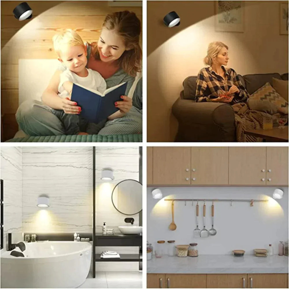 Moderne drehbare LED Wandleuchte mit Touch & Fernbedienung, ideal für flexible Raumstimmung im Schlafzimmer.
