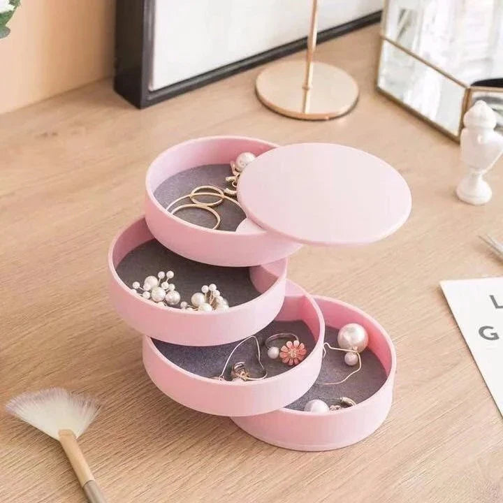 Vielseitiger Schmuckorganizer, drehbar & kompakt, mit 5 Etagen für Schmuck, Haarschmuck oder Reise-Kosmetik.