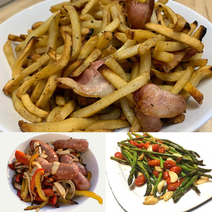 Drehbarer Grillkorb aus Edelstahl, optimiert für gleichmäßiges Garen und knusprige Ergebnisse.