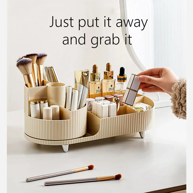 Platzsparender drehbarer Kosmetik-Organizer aus Acryl für Schminktisch; hält Make-up & Pinsel ordentlich.