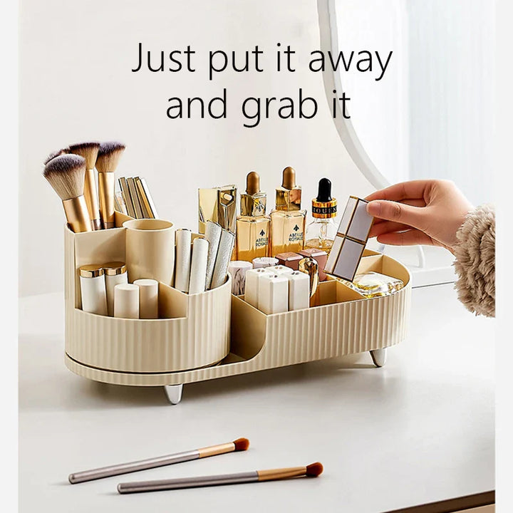 Platzsparender drehbarer Kosmetik-Organizer aus Acryl für Schminktisch; hält Make-up & Pinsel ordentlich.