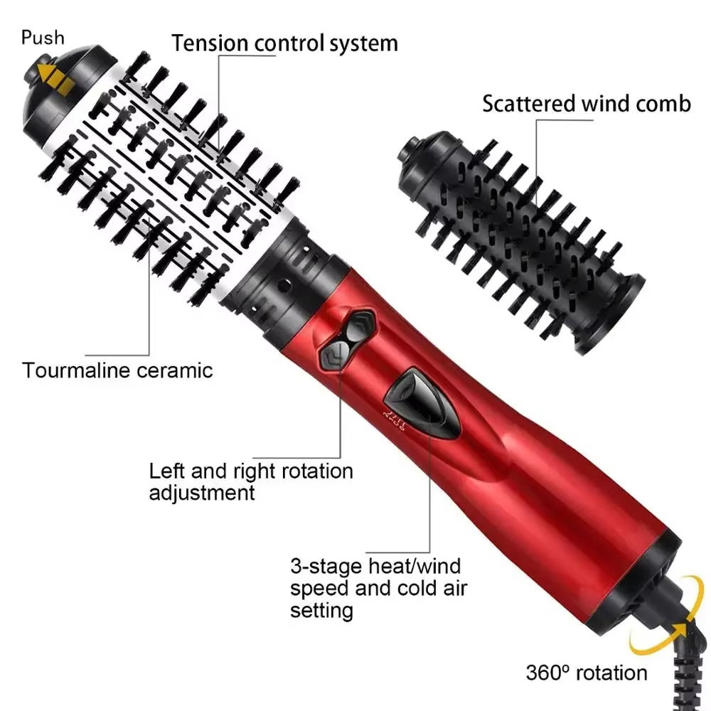 Haarstyling leicht gemacht: Haartrockner mit rotierender Bürste für geschmeidige Locken.