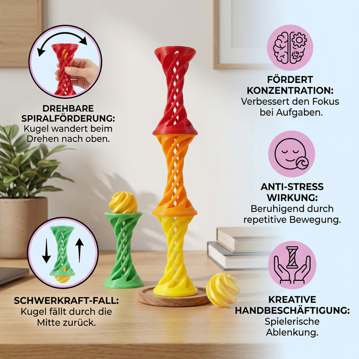 Innovatives Anti-Stress Fidget Toy in 3D Spiralform, das hilft, die Konzentration zu steigern.