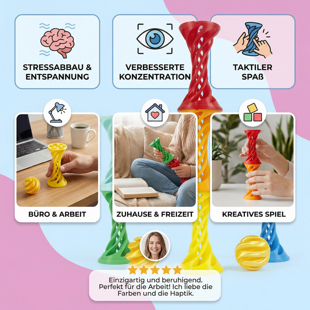 Handliches Drehspielzeug für Erwachsene, fördert Entspannung und Stressabbau am Schreibtisch.