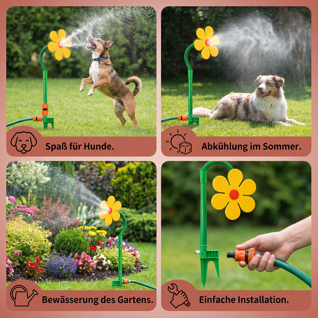 Hundesprinkler in Sonnenblumenform für den Garten: idealer Tierbedarf zur Abkühlung & Aktivität für Hunde.